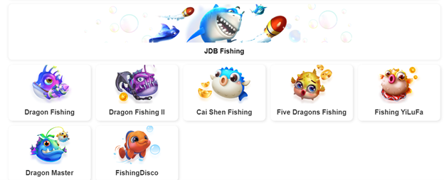 Hình ảnh về dịch vụ JD Fishing và một số trò chơi được bao gồm trong dịch vụ này trên nền tảng 8xbet