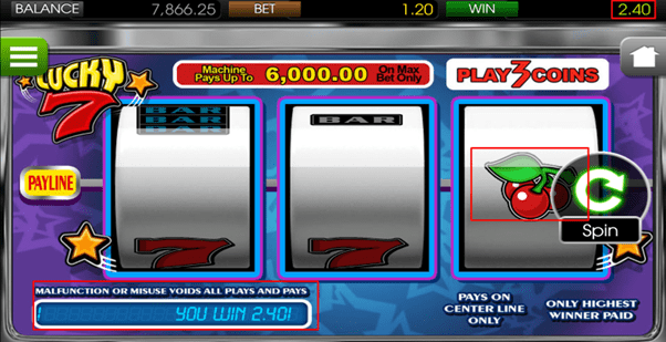 Kết quả sau khi quay trong trò chơi slot Lucky7 tại 8xbet.